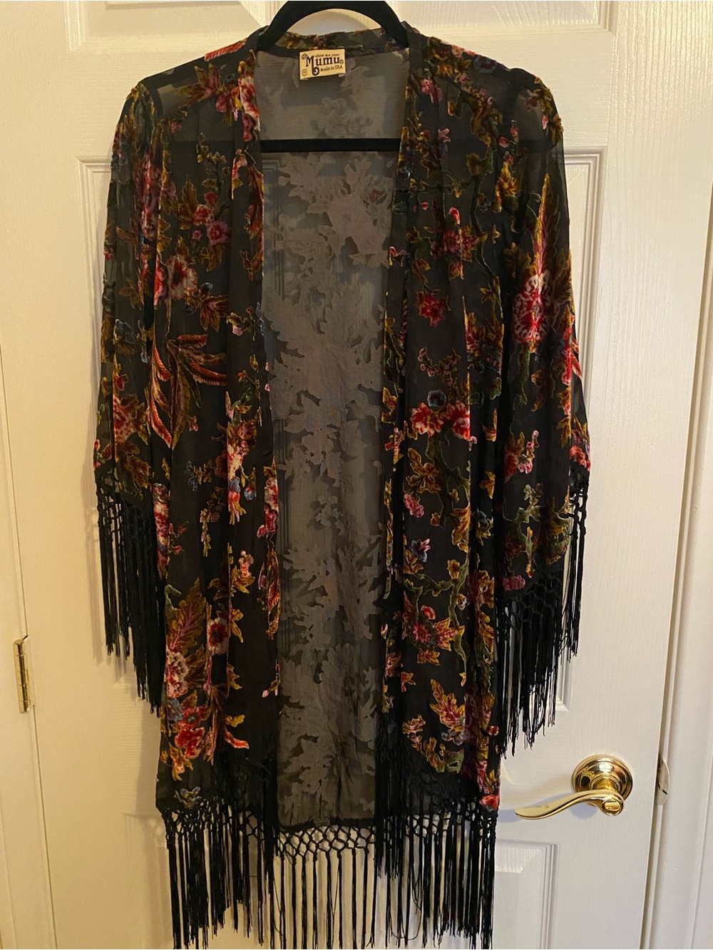 Show Me Your Mumu Burnout Velvet Kimono M Medium Fringe